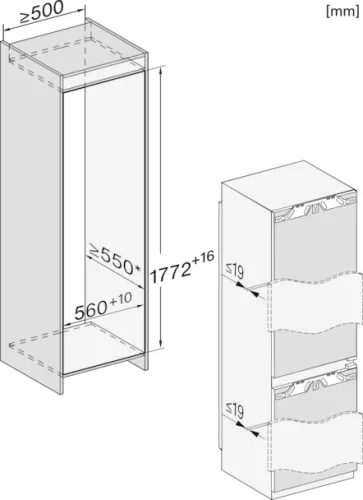 Miele KFN 7744 C Beépített hűtő-fagyasztó, 178 cm fülkemagasság