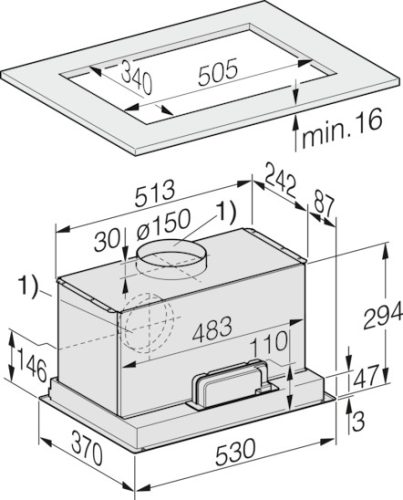 Miele DAE 1530 Kürtőbe építhető páraelszívó