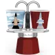 Bialetti Mini Express Magritte 1406/MR kotyogós kávéfőző szett, 2 személyes, porcelán csészékkel