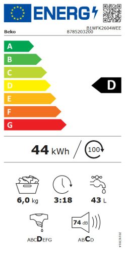 BEKO B1WFK2604WEE elöltöltős mosógép