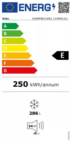 BEKO B3RMFNE314W fagyasztószekrény 8 rekesz, 286 l, No-Frost