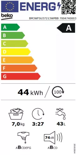 BEKO BM3WFSU37213WPBB elöltöltős mosógép 7 kg