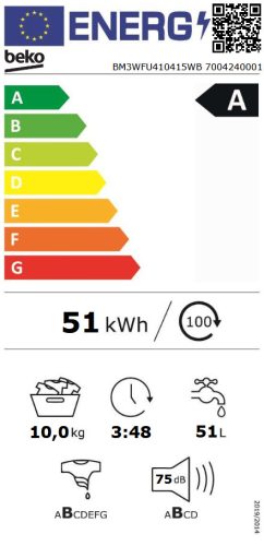 BEKO BM3WFU410415WB elöltöltős mosógép 10 kg
