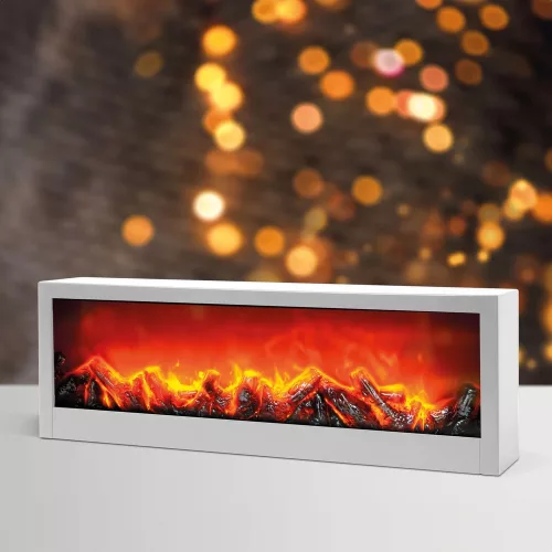 BEWELLO BW2015WH LED-es kandalló lánghatással, fehér, elemes vagy USB-s működés