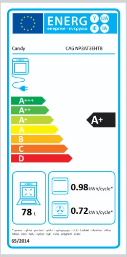Candy CA6 NP3AT3EHTB beépíthető elektromos sütő 78 l, Airfry, A+