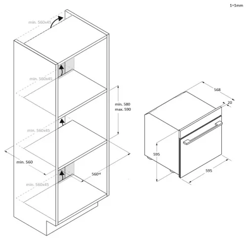 Candy CA6 NP3T2HTW beépíthető sütő, 78 l, fehér, hidrolitikus, A+