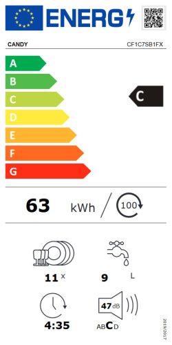 CANDY CF1C7SB1FX keskeny mosogatógép, 11 teríték 