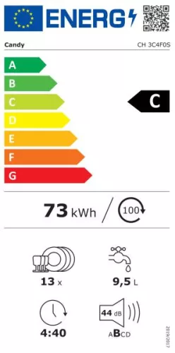 Candy CH 3C4F0S beépíthető mosogatógép, 13 teríték, C energiaosztály