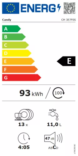 Candy CH 3E7F0S beépíthető mosogatógép, 13 teríték, 7 program, AquaProtect