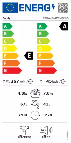 CANDY CSOW 4746TWMB5-S keskeny mosó-szárítógép, 7 kg / 4 kg, 1400 ford./perc, WiFi