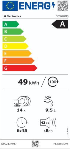 LG DF587HMS gőzös mosogatógép 14 teríték
