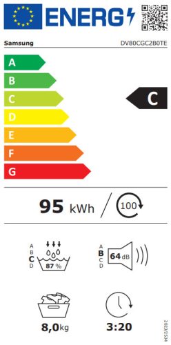 SAMSUNG DV80CGC2B0TELE 8 kg szárítógép hőszivattyús*