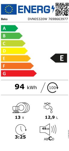 BEKO DVN-05320 W mosogatógép 13 teríték