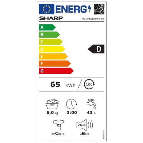 SHARP ES-NFA6102WDEE GŐZPROGRAMOS keskeny elöltöltős mosógép