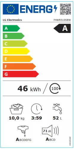 LG F4WR510SBW elöltöltős gőzmosógép, 10 kg, AI DD™