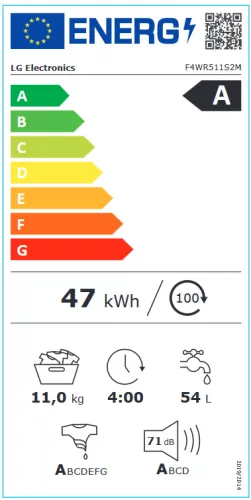LG F4WR511S2M elöltöltős gőzmosógép, 11 kg, A energiaosztály, TurboWash™360°, AI DD™