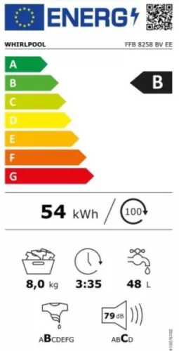 WHIRLPOOL FFB 8258 BV EE elöltöltős mosógép, 8 kg, B energiaosztály, Inverter motor