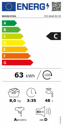 WHIRLPOOL	FFD 8648 BV EE elöltöltős mosógép, 8 kg, 1600 f/p centrifuga