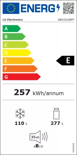 LG GBV22L0EPY alulfagyasztós hűtőszekrény, 387 l, DoorCooling+™, Smart Inverter kompresszor