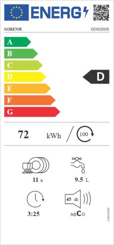 GORENJE GI561D10S beépíthető keskeny mosogatógép