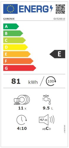 GORENJE GV520E10 beépíthető mosogatógép
