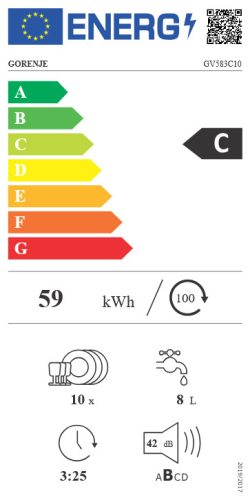 GORENJE GV583C10 beépíthető keskeny mosogatógép