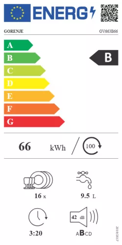 GORENJE GV663B66 beépíthető mosogatógép, 16 teríték, TotalDry, 42 dB