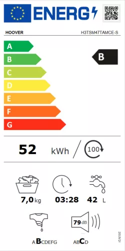 HOOVER H3TSM47TAMCE-S felültöltős mosógép, 7 kg, 1400 centrifuga, GŐZ, INVERTER