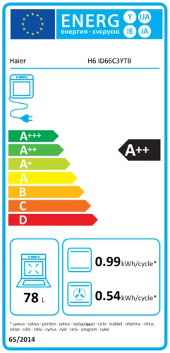 Haier H6 ID66C3YTB beépíthető multifunkciós sütő, 78 l, A++, AirFry, hOn alkalmazás