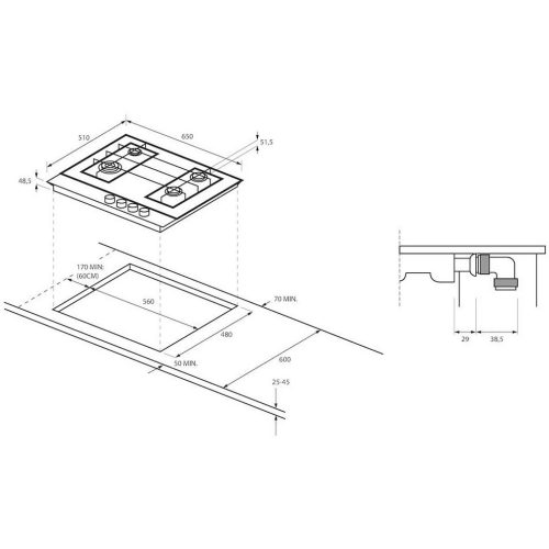 HAIER HAVG5BF4S2B/1 beépíthető gázfőzőlap, 4 zónás, edzett üveg
