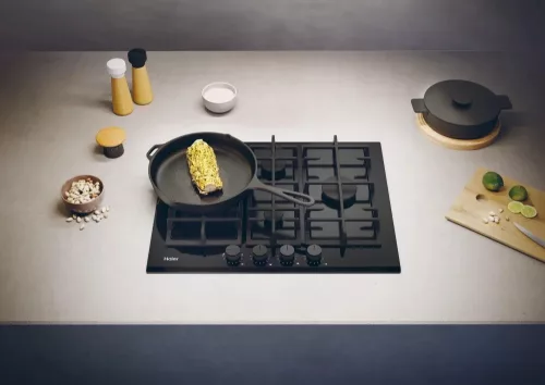 Haier HAVG5D4TB beépíthető gázfőzőlap, 4 főzőzóna, wok égő, Preci Flame