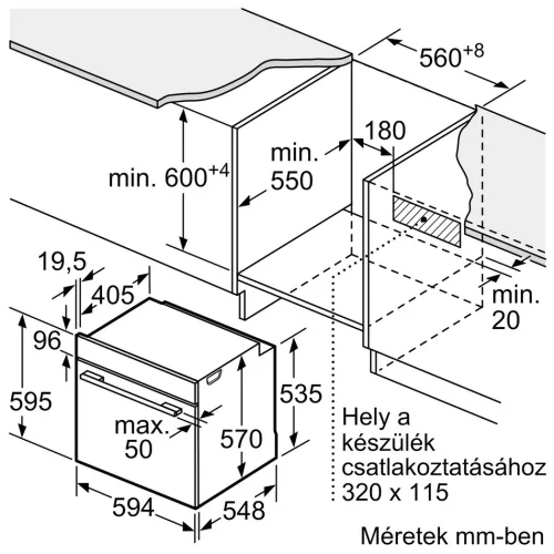 BOSCH HBA534BW0 Serie 4 beépíthető sütő 71 liter, 7 fűtési mód, EcoClean Direct