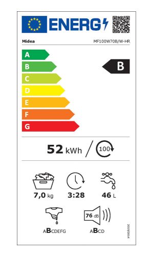 Midea MF100W70B/W-HR elöltöltős mosógép 5 ÉV GARANCIÁVAL!