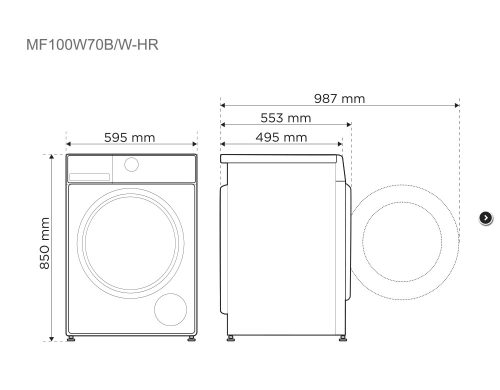 Midea MF100W70B/W-HR elöltöltős mosógép 5 ÉV GARANCIÁVAL!