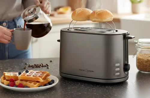 ProfiCook PC-TA 1291 kenyérpirító, 950 W, 2 szeletes, zsemlemelegítő feltéttel, szürke