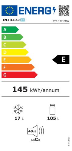 PHILCO PTB 122 EMW egyajtós hűtőszekrény 121 liter 2+3 év garancia