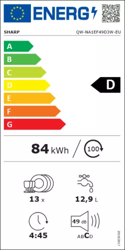 SHARP QW-NA1EF49D3W-EU szabadonálló mosogatógép, 13 teríték, 60 cm, fehér