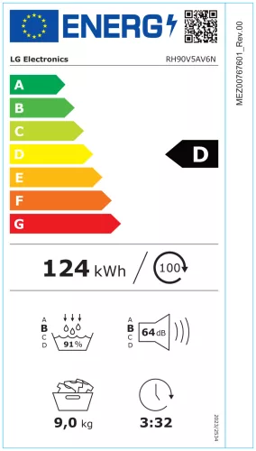 LG RH90V5AV6N hőszivattyús szárítógép 9 kg