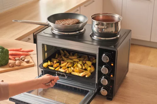 SENCOR SEO 2800BK mini sütő 28 l, 3200 W, főzőlapokkal