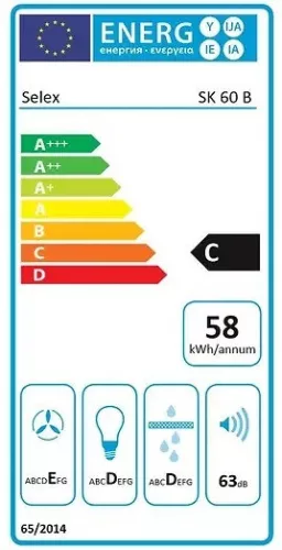 SLX SK 60 B fekete kürtős páraelszívó, 275 m³/h légszállítás, energiaosztály C