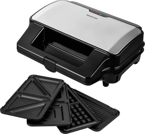 Sencor SSM 9940SS szendvicssütő 4 cserélhető sütőlappal és gofri funkcióval, 900 W