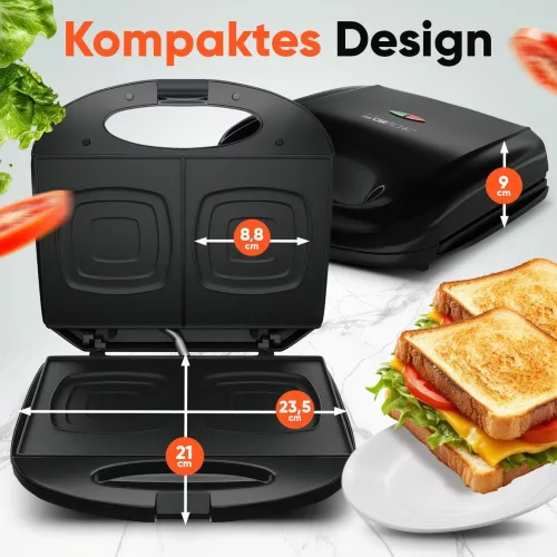 Clatronic ST 3814 szendvicssütő fekete, 820 W, tapadásmentes bevonattal