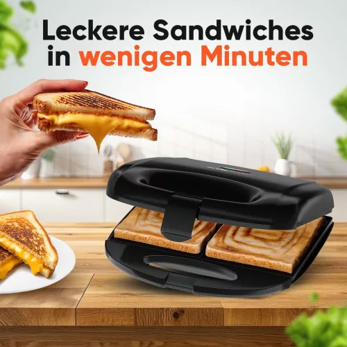 Clatronic ST 3814 szendvicssütő fekete, 820 W, tapadásmentes bevonattal
