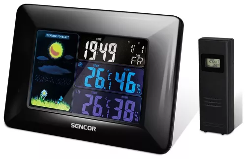 Sencor SWS 4250 vezeték nélküli meteorológiai állomás, kültéri és beltéri hőmérséklet, páratartalom, színes LCD