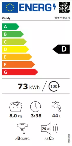 CANDY TCA283D2-S felültöltős mosógép 8 kg, 1200 ford./perc, D energiaosztály