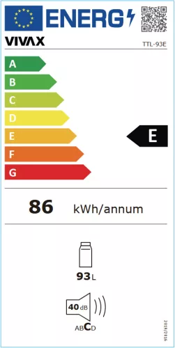 VIVAX TTL-93E egyajtós hűtőszekrény, 93 l, E energiaosztály