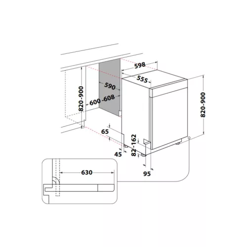 WHIRLPOOL W7U HS61X beépíthető mosogatógép, 15 teríték, A energiaosztály, 41 dB