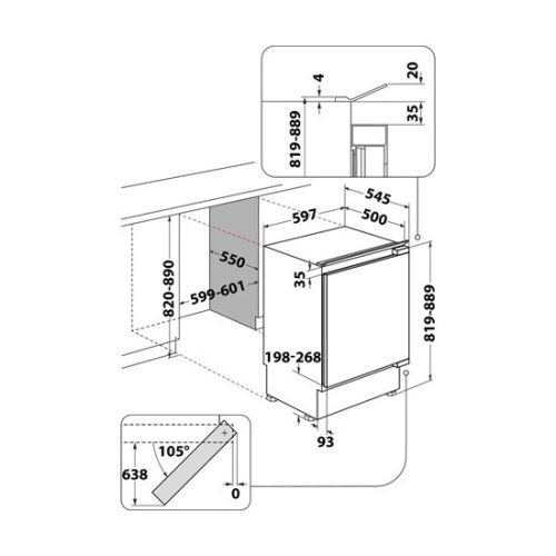 WHIRLPOOL	WBUL021 pult alá építhető hűtőszekrény