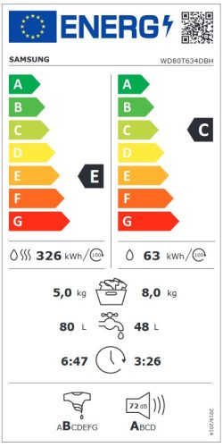 SAMSUNG WD80T634DBH/S6 mosó- és szárítógép