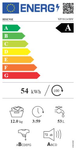 HISENSE WF5S1245BW elöltöltős mosógép, 12 kg, 1400 fordulat